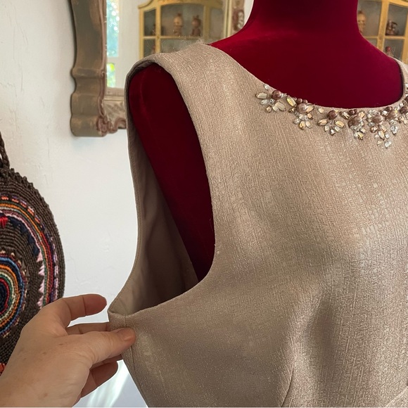 Tahari Arthur S. Levine Dressy Dress! NWT Gorgeous Muted Gold! Size 14 - Picture 2 of 11